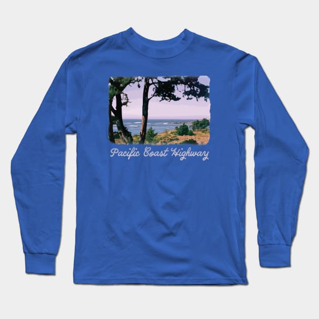 Pacific Coast Highway - Retro, Vintage Design - Beach, ocean Long Sleeve T-Shirt by jdunster